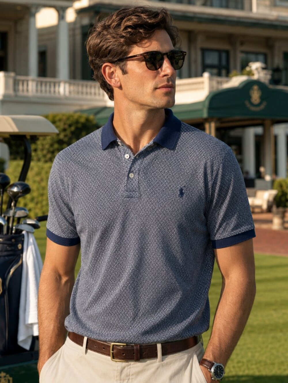 Polo Golf Ralph Lauren Men's Blue Geometric Polo Shirt Small Old Money Preppy